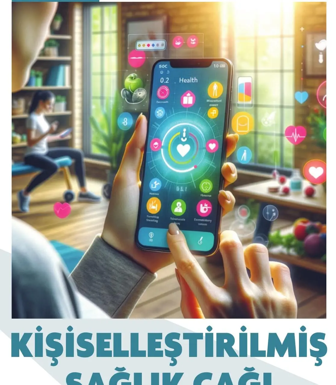Sağlık uygulaması açık bir akıllı telefonu tutan el